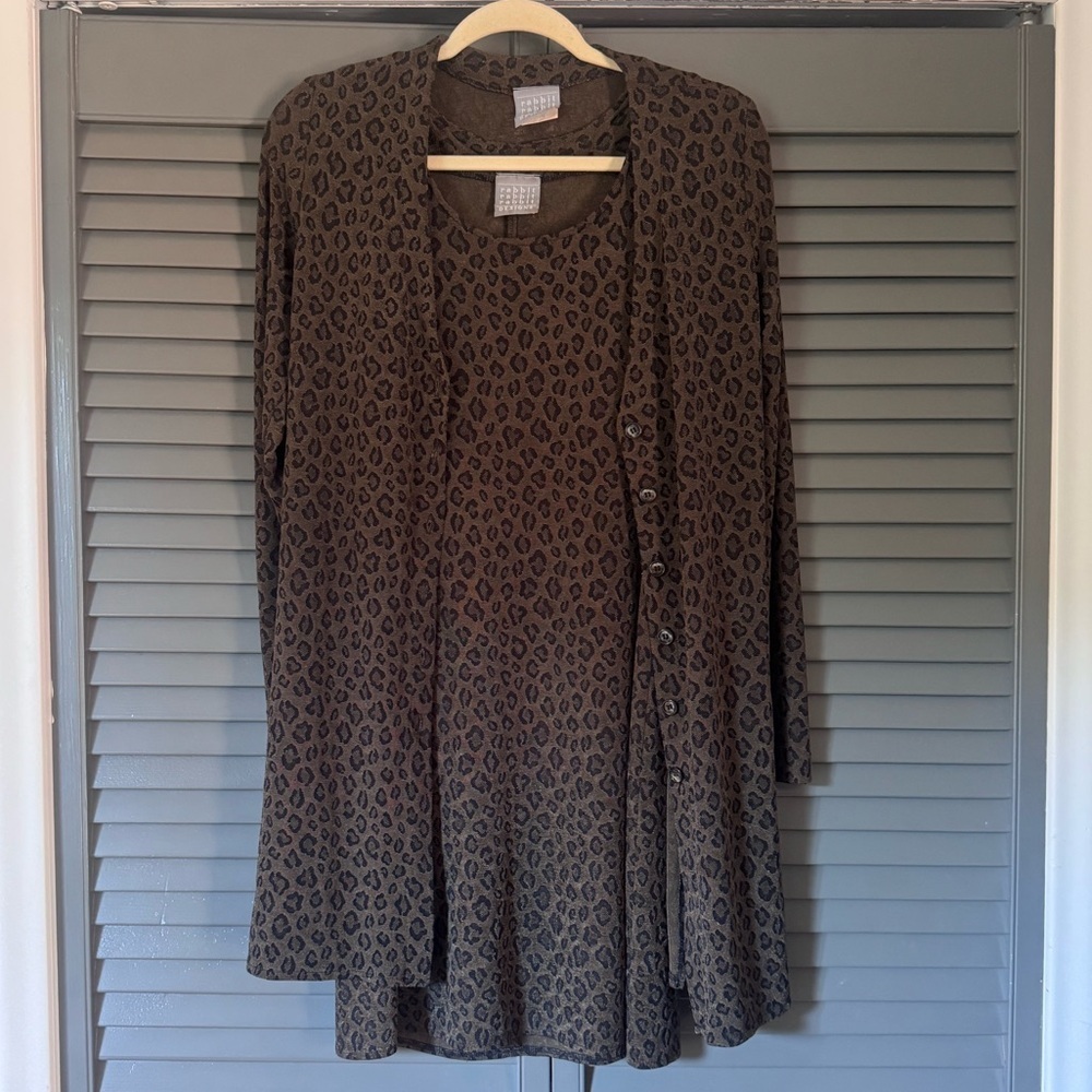 Vintage Leopard Print Dress & Cardigan Set